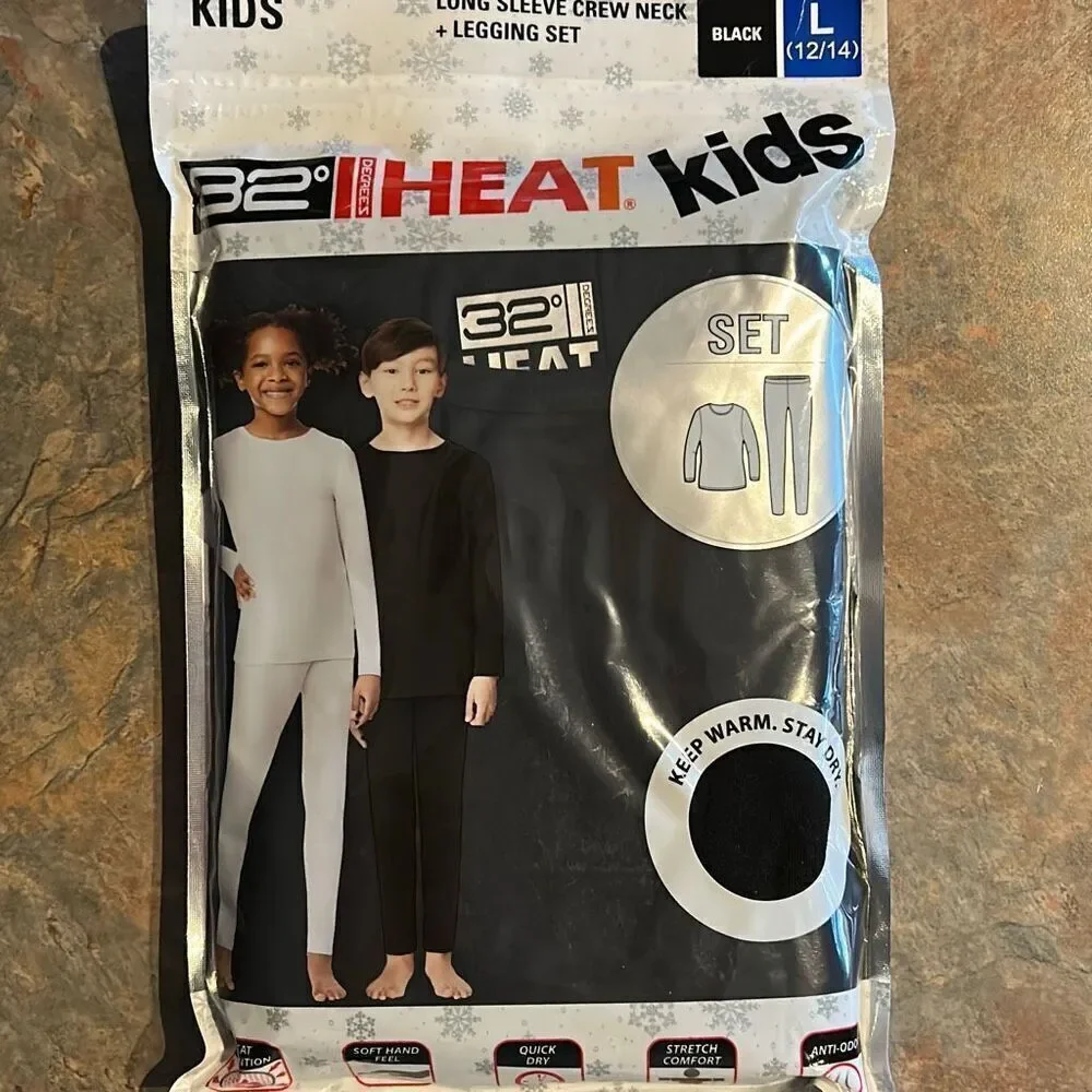 32 Degrees lg Black kids long sleeve leggings set